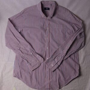 Boggi Milano Mens Red White Blue Striped Button Down Shirt Long Sleeve Cotton L